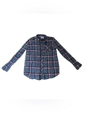 DISTORTION Gray Red Plaid Flannel Long-Sleeve Button-Up Boys Shirt Size 14/16